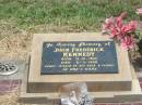 John Frederick KENNEDY,
born 31-10-1910,
died 8-3-1990,
missed by wife & family;
Jandowae Cemetery, Wambo Shire