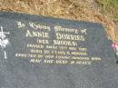 
Annie DORRIES (nee BROOKS),
died 13 Nov 1987 aged 80 years 6 months,
husband Norm;
Norman Joseph DORRIES,
uncle,
husband of Ann,
died 13 April 1993 aged 83 years 10 months;
Jandowae Cemetery, Wambo Shire
