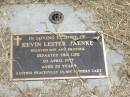 
Kevin Lester JAENKE,
son brother,
died 2 April 1977 aged 20 years;
Jandowae Cemetery, Wambo Shire
