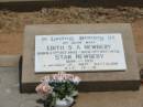 
Edith S.A. NEWBERY,
wife,
born 23 Oct 1902,
died 17 Oct 1972;
Stan NEWBERY,
1894 - 1991;
Jandowae Cemetery, Wambo Shire
