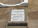 
Mary Angela GOODWYN,
died 30 March 1961 aged 56 years;
Jandowae Cemetery, Wambo Shire
