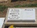 
Bernett C. STACK,
husband father,
died 5 July 1978 aged 67 years;
Jandowae Cemetery, Wambo Shire
