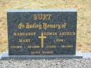 Margaret Mary BURT,
17-11-1919 - 25-1-1998;
Edwin Arthur (Tom) BURT,
7-7-1919 - 15-1-1993;
Jandowae Cemetery, Wambo Shire