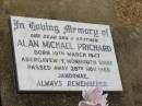 
Alan Michael PRICHARD,
son brother,
born 18 March 1947 Abergavenny Monmouth Shire,
died 28 Nov 1966 Jandowae;
Jandowae Cemetery, Wambo Shire
