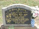 Patrick Mary GRAY,
wife mother daughter grandmother sister,
died 3 July 1971 aged 45 years;
Clifford Zelwyn GRAY,
father father-in-law grandfather,
died 3 July 1984 aged 63 years;
Jandowae Cemetery, Wambo Shire