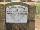 Patrick J. MCNAMARA,
husband father,
died 18 Sept 1952 aged 71 years;
Jandowae Cemetery, Wambo Shire