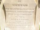 
Hannah,
daughter of Thomas & Sophia BATEMAN,
died 14 Feb 1872 aged 7 years;
Jimbour Station Historic Cemetery, Wambo Shire

