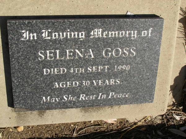 Selena GOSS,  | died 4 Sept 1990 aged 30 years;  | Jondaryan cemetery, Jondaryan Shire  | 