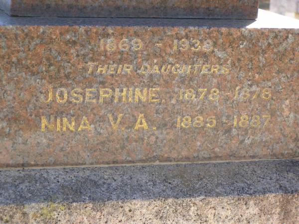 Henry Charles FREDERIC,  | born 5 Feb 1839,  | died 29 Dec 1908,  | erected by wife & children;  | Eliza Ann,  | wife,  | born 5 Dec 1841,  | died 8 July 1914;  | Erwin C. FREDERIC,  | 1871 - 1916,  | Arthur J. FREDERIC,  | 1869 - 1938;  | Josephine,  | daughter,  | 1878 - 1878;  | Nina V.A.,  | daughter,  | 1885 - 1887;  | Jondaryan cemetery, Jondaryan Shire  | 