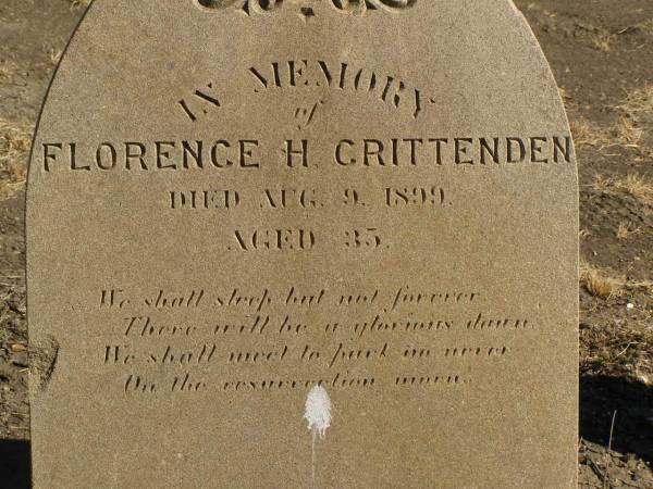 Florence H. CRITTENDEN,  | died 9 Aug 1899 aged 35 years;  | Jondaryan cemetery, Jondaryan Shire  | 