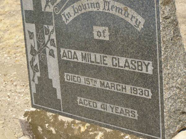 Ada Millie GLASBY,  | died 15 March 1930 aged 41 years;  | Jondaryan cemetery, Jondaryan Shire  | 