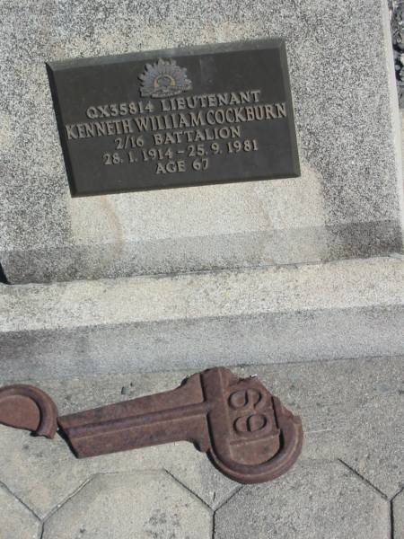 Kenneth William COCKBURN,  | 28-1-1914 - 25-9-1981 aged 67 years;  | Jondaryan cemetery, Jondaryan Shire  | 