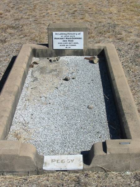 Margaret Maud (Peggy) DOWNING (nee REID),  | wife,  | died 23 Oct 1955 aged 60 years;  | Jondaryan cemetery, Jondaryan Shire  | 