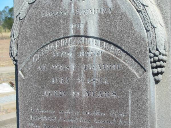 Catharine SHOWCRAFT,  | died West Prairie 7 July 1895 aged 11 years;  | Jondaryan cemetery, Jondaryan Shire  | 