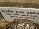 Mary Ann DARR, died 30 July 1903 aged 41 years; Jondaryan cemetery, Jondaryan Shire 