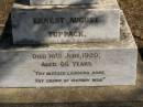
Ernest August TUPPACK,
died 16 June 1920 aged 66 years;
Jondaryan cemetery, Jondaryan Shire
