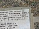 
John OMARA,
County Tipperary,
died Lagoon Creek 2 Aug 1900;
Catherine OMARA,
County Cork,
died Lagoon Creek 12 Aug 1912;
James OMARA,
died 8 Feb 1957 aged 78 years;
Patrick John OMARA,
died 1 Aug 1964 aged 82 years;
Jondaryan cemetery, Jondaryan Shire
