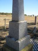 
Neil MCGILP,
died 21 Oct 1915 aged 76 years;
Mary,
wife,
died 29 Sep 1921 aged 59 years;
Alexander,
brother,
died 6 July 1895 aged 14 years;
Niel Alexander,
died 6 Jan 1898 aged 10 months;
Jondaryan cemetery, Jondaryan Shire
