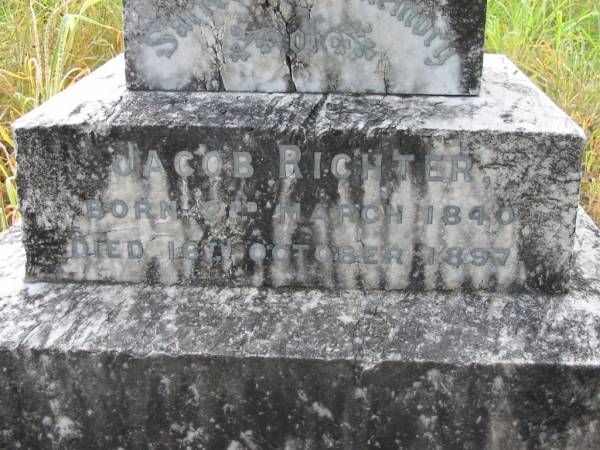 Jacob RICHTER  | b: 2 Mar 1840, d: 16 Oct 1897  | Engelsburg Baptist Cemetery, Kalbar, Boonah Shire  | 