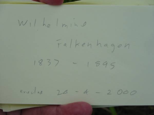 Wilhelmine FALKENHAGEN  | 1837 - 1895  | erected 24-4-2000  | Engelsburg Baptist Cemetery, Kalbar, Boonah Shire  | 