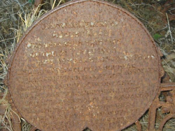 August KUHZ  | 21 Jul 1905, 19 years 2 months  | Engelsburg Baptist Cemetery, Kalbar, Boonah Shire  | 