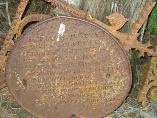 Heinrich Schneider  | b: 23 Sep 1836, d: 10 Jun 1905  | Engelsburg Baptist Cemetery, Kalbar, Boonah Shire  | 