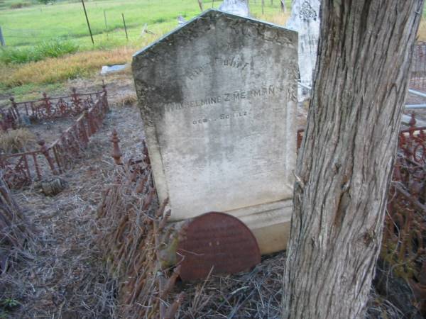 Wilhelmine ZIMERMAN  | (geb SCHULZ)  |   | Wilhelmiene ZIMMERMAN  | geb 30 Jan 1844  | gest 4 Dezember 1912  |   | Engelsburg Baptist Cemetery, Kalbar, Boonah Shire  | 