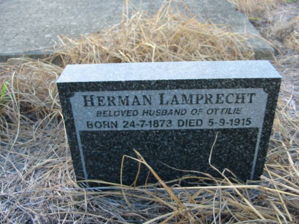 Herman LAMPRECHT  | (husband of Ottilie)  | b: 24 Jul 1873, d: 5 Sep 1915  | Engelsburg Baptist Cemetery, Kalbar, Boonah Shire  | 