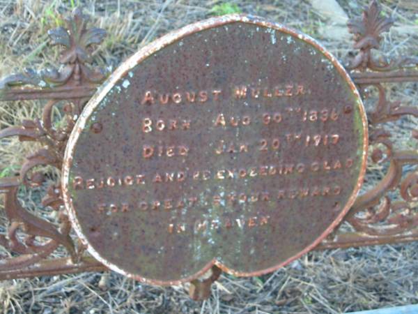 August MULLER  | b: 30 Aug 1836, d: 20 Jan 1917  | Engelsburg Baptist Cemetery, Kalbar, Boonah Shire  | 