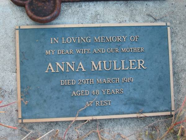 Anna MULLER  | 29 Mar 1919, aged 48  | Engelsburg Baptist Cemetery, Kalbar, Boonah Shire  | 
