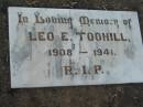 Leo E TOOHILL b: 1908, d: 1941 Kalbar Catholic Cemetery, Boonah Shire 