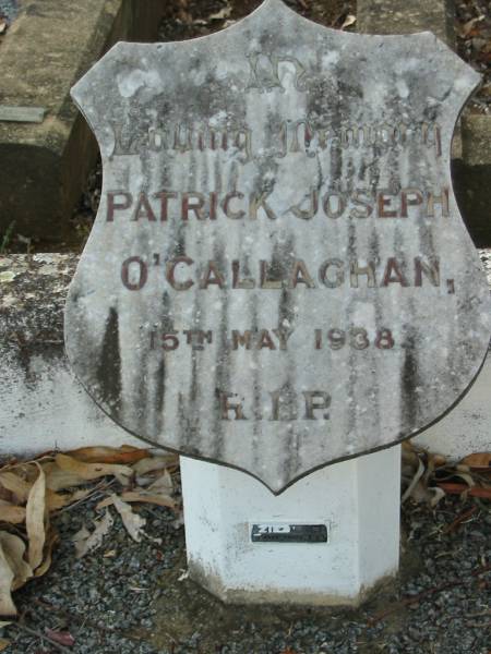 Patrick Joseph O'CALLAGHAN  | 15 May 1938  | Kalbar Catholic Cemetery, Boonah Shire  | 