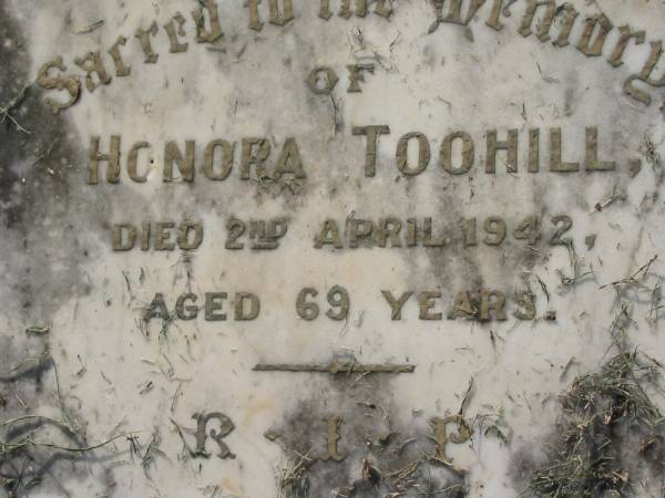Honora TOOHILL  | 2 Apr 1942, aged 69  | Kalbar Catholic Cemetery, Boonah Shire  | 