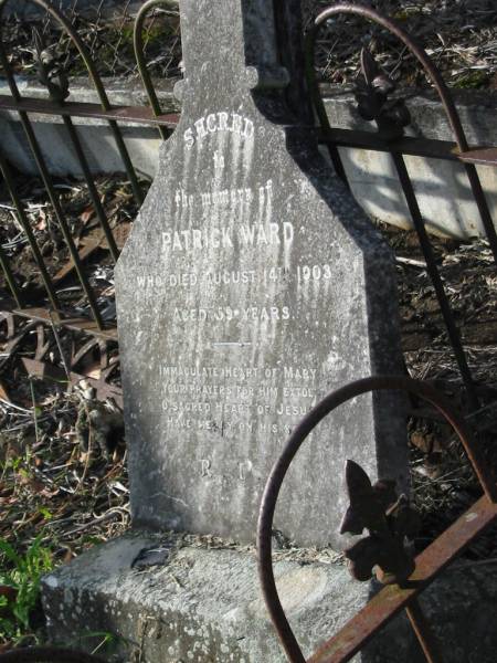 Patrick WARD  | 14 Aug 1903, aged 59  | Kalbar Catholic Cemetery, Boonah Shire  | 