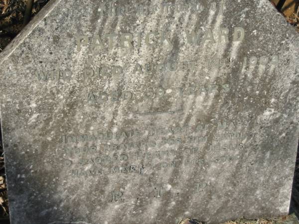 Patrick WARD  | 14 Aug 1903, aged 59  | Kalbar Catholic Cemetery, Boonah Shire  | 