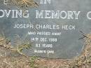 
Joseph Charles HECK,
died 14 Dec 1988 aged 83 years;
Kalbar General Cemetery, Boonah Shire
