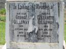 
parents;
George GILLOWAY,
died 22 June 1922 aged 48 years;
Elizabeth GILLOWAY,
died 15 Aug 1950 aged 74 years;
Kalbar General Cemetery, Boonah Shire
