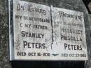 
Stanley PETERS, husband father,
died 16 Oct 1970;
Margaret Priscilla PETERS, mother,
died 27 Oct 1982;
Kalbar General Cemetery, Boonah Shire
