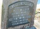 
parents;
John RIECK,
died 27 Jan 1926 aged 56 years;
Anna M.A. RIECK,
died 12 May 1957 aged 85 years;
Kalbar General Cemetery, Boonah Shire
