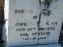 
Joanne W.K. KOCH,
died 20 Jan 1930 aged 87 years;
Kalbar General Cemetery, Boonah Shire
