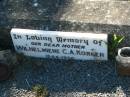 
Wilhelmiene C.A. KORNER, mother,
1844 - 1936;
Kalbar General Cemetery, Boonah Shire
