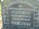 
Augusta DAU, wife mother,
died 11 Jan 1956 aged 69 years;
Kalbar General Cemetery, Boonah Shire
