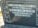 
William A. DAU, father,
died 29 Nov 1968 aged 86 years;
Kalbar General Cemetery, Boonah Shire
