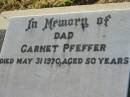 
Garnet PFEFFER, dad,
died 31 May 1970 aged 50 years;
Kalbar General Cemetery, Boonah Shire
