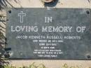 
Jacob Kenneth Russell ROBERTS,
born 28-1-1992 died 29-1-1992 aged one day;
Kalbar General Cemetery, Boonah Shire
