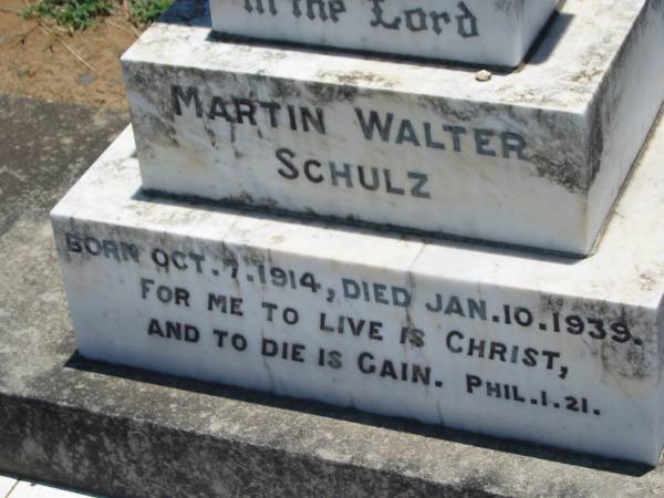 Martin Walter SCHULZ,  | born 7 Oct 1914 died 10 Jan 1939;  | Kalbar General Cemetery, Boonah Shire  | 