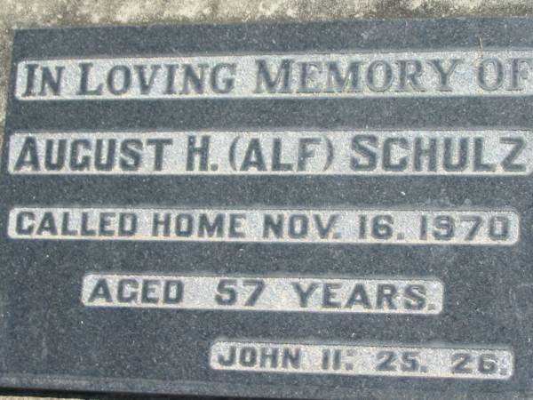 August H. (Alf) SCHULZ,  | died 16 Nov 1970 aged 57 years;  | Kalbar General Cemetery, Boonah Shire  | 