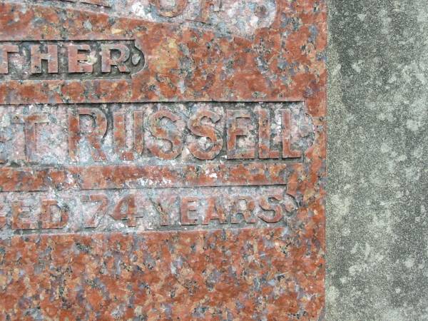 Elizabeth Harriet RUSSELL, mother,  | died 28 Aug 1966 aged 74 years;  | Kalbar General Cemetery, Boonah Shire  | 