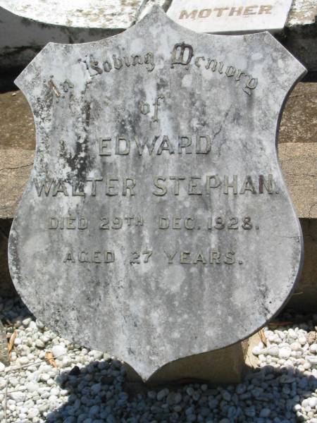 Edward Walter STEPHAN,  | died 29 Dec 1928 aged 27 years;  | Kalbar General Cemetery, Boonah Shire  | 