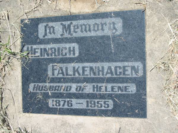 Heinrich FALKENHAGEN, husband of Helene,  | 1876 - 1955;  | Kalbar General Cemetery, Boonah Shire  | 